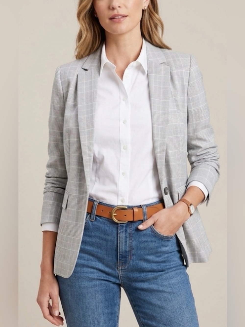 Ann Taylor Light Gray Plaid Blazer